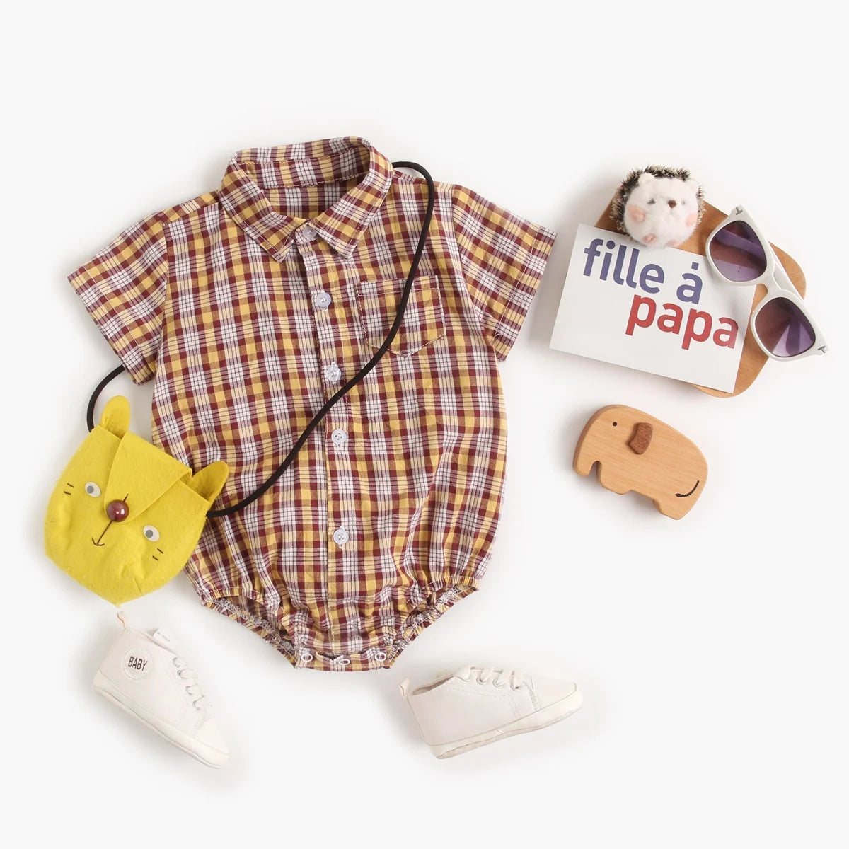 Body Manches Courtes pour Bébé Garçon - Coton Doux - Motif Carreaux - 0 à 12 mois