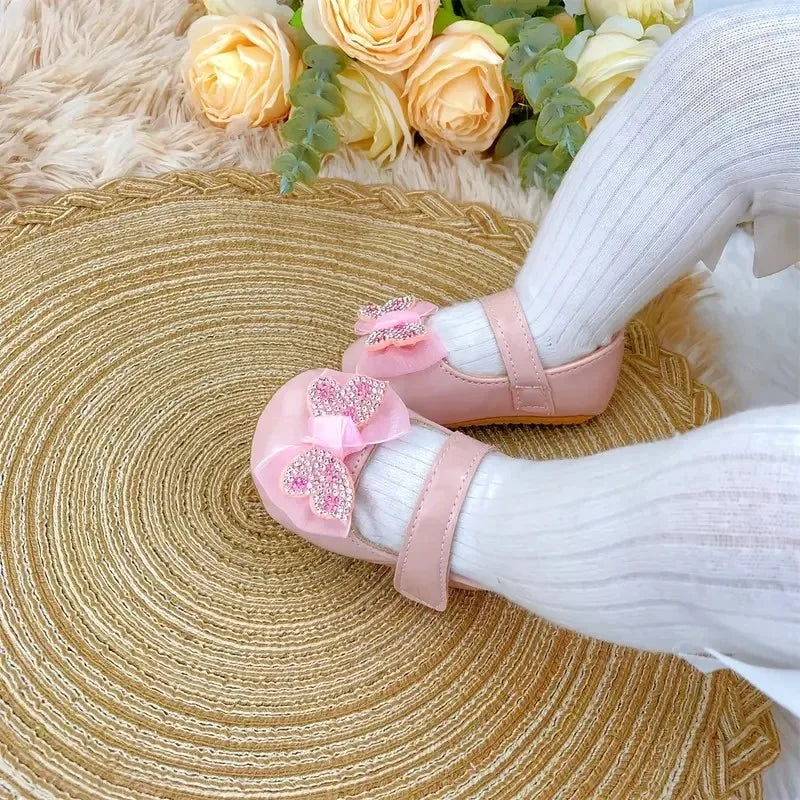 Chaussures Mary Jane bébé fille avec nœud et strass - Chaussures de marche légères antidérapantes printemps automne