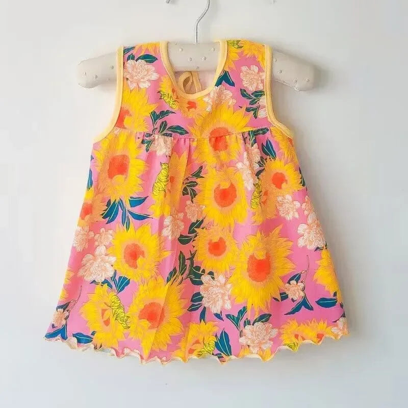 Robe bébé fille en coton sans manches avec broderie - Robe d'été imprimée pour bébé