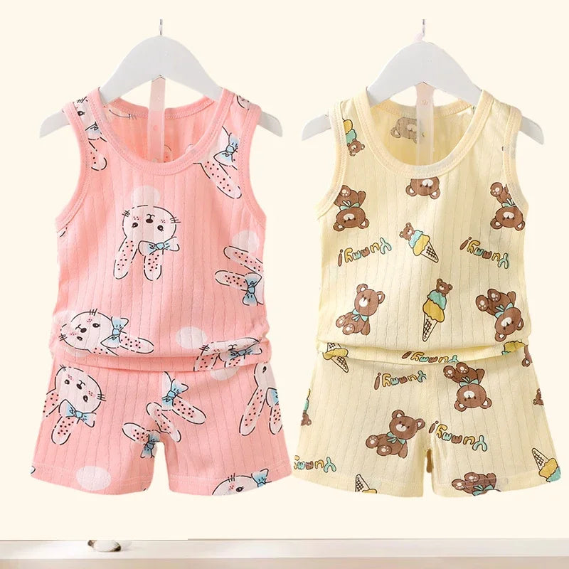 Ensemble bébé 2 pièces en coton imprimé - Débardeur + Short respirant pour filles et garçons - Été