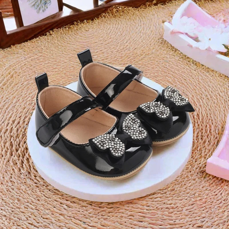 Chaussures Mary Jane bébé fille avec nœud et strass - Chaussures de marche légères antidérapantes printemps automne