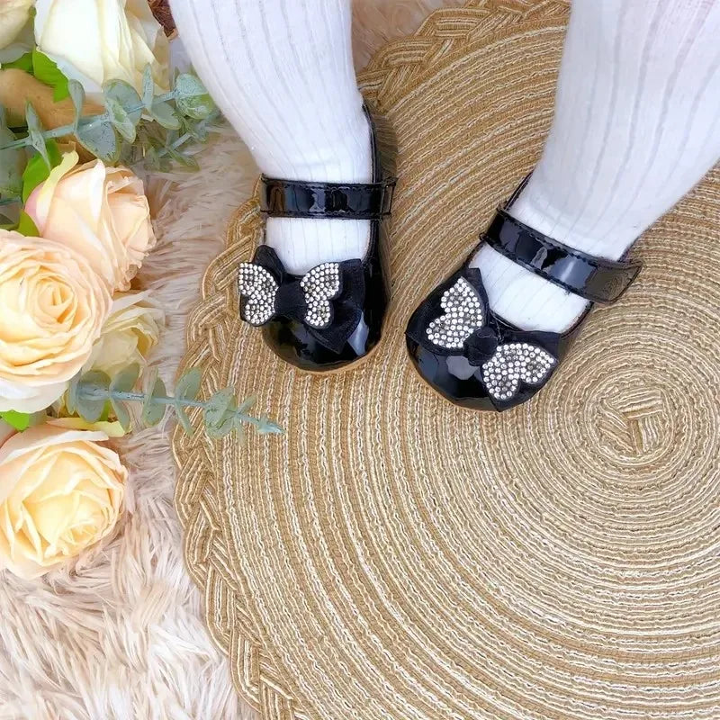 Chaussures Mary Jane bébé fille avec nœud et strass - Chaussures de marche légères antidérapantes printemps automne
