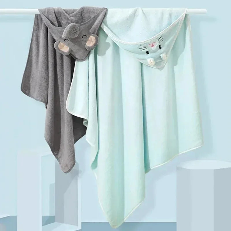 Serviette de Bain Bébé à Capuche - Motif Animal Cartoon - Peignoir Doux - 0-3 ans