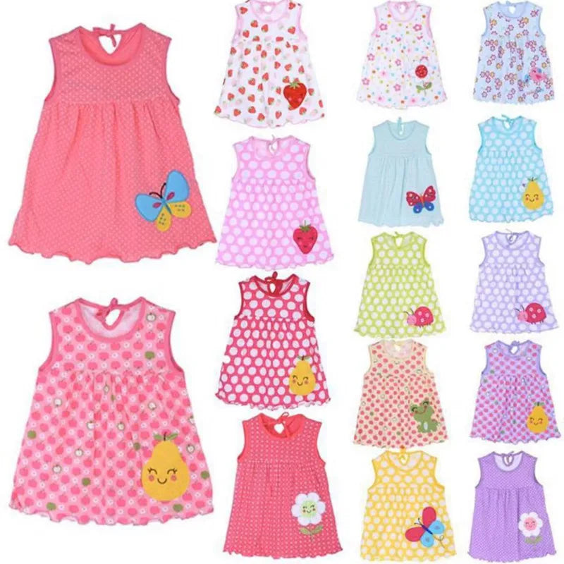 Robe bébé fille en coton sans manches avec broderie - Robe d'été imprimée pour bébé