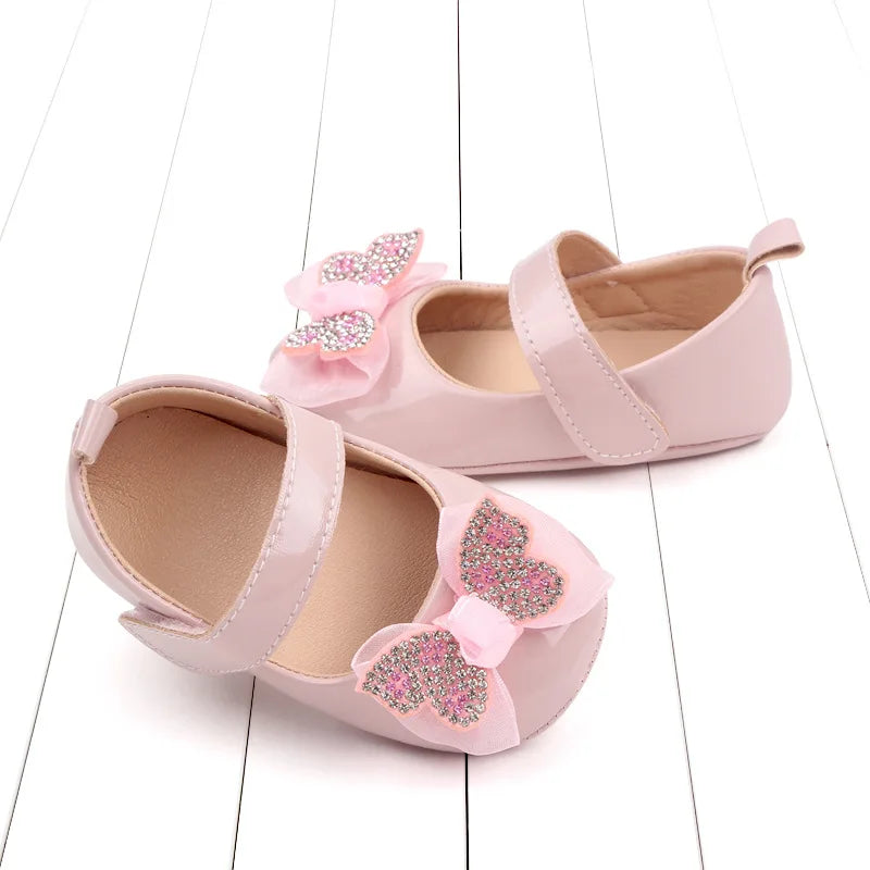 Chaussures Mary Jane bébé fille avec nœud et strass - Chaussures de marche légères antidérapantes printemps automne