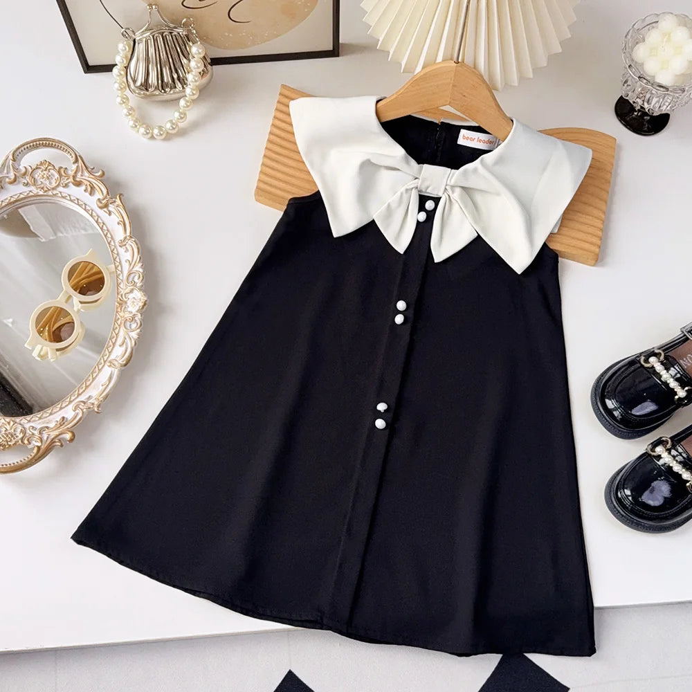 Robe princesse fille sans manches avec décoration nœud - Robe d'été pour anniversaire et fête - 2 à 7 ans