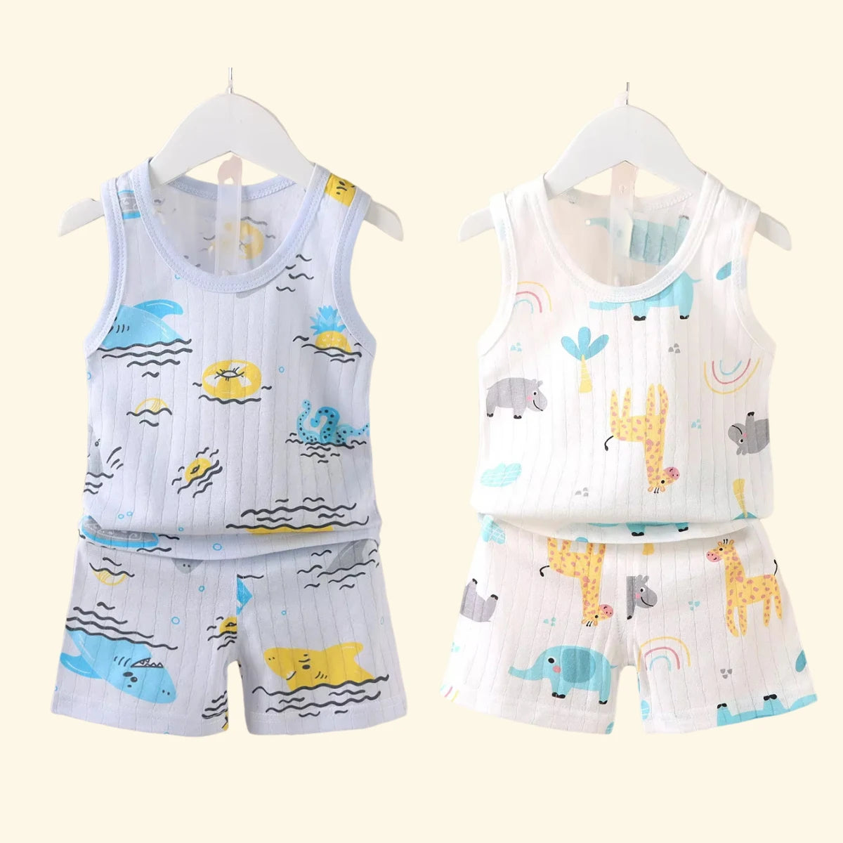 Ensemble bébé 2 pièces en coton imprimé - Débardeur + Short respirant pour filles et garçons - Été
