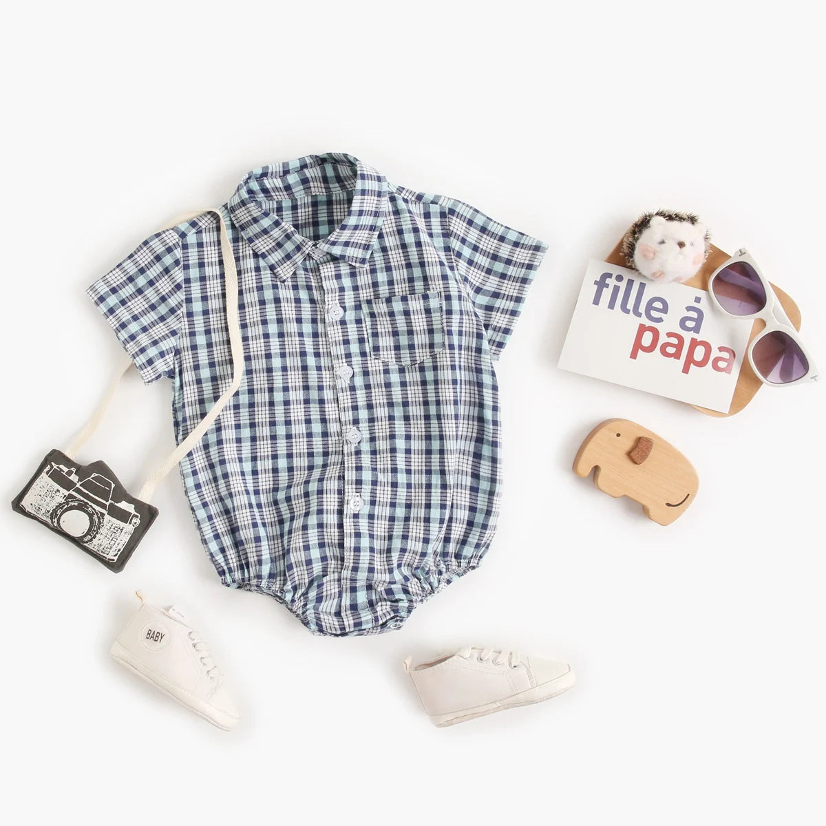 Body Manches Courtes pour Bébé Garçon - Coton Doux - Motif Carreaux - 0 à 12 mois