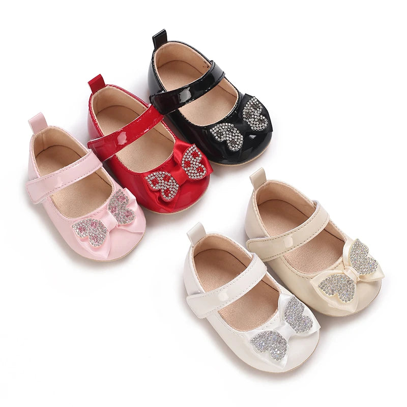 Chaussures Mary Jane bébé fille avec nœud et strass - Chaussures de marche légères antidérapantes printemps automne