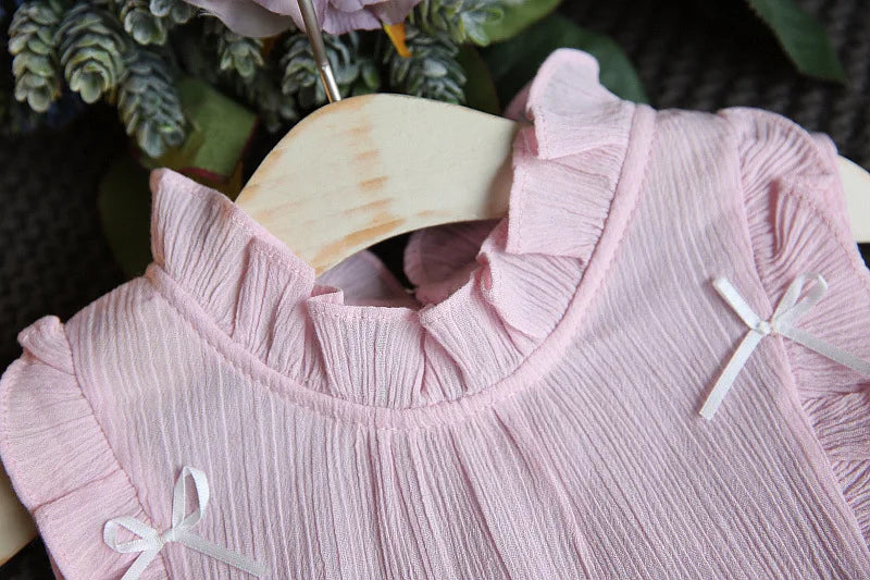 Ensemble 2 pièces pour bébé fille - Robe à col rond imprimé nœud et volants + chapeau - Idéal pour les nouveau-nés de 0 à 9 mois