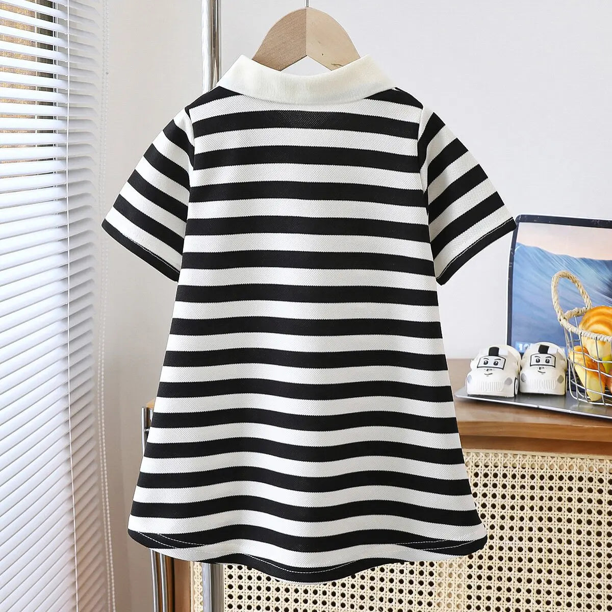 Robe d'été fille à col rayée motif fraise - Robe décontractée pour filles de 1 à 10 ans
