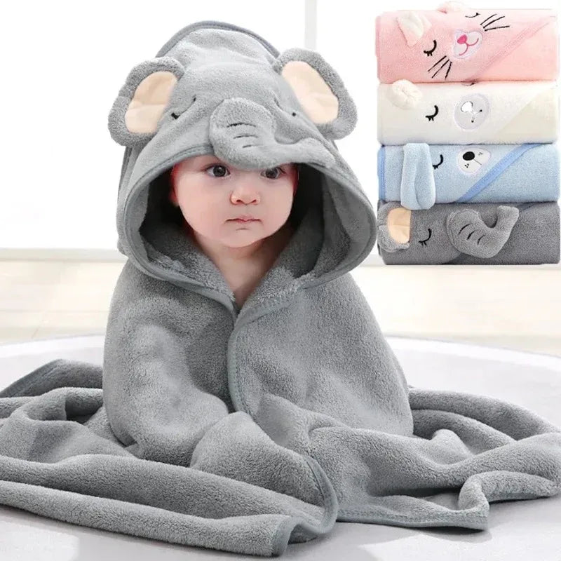 Serviette de Bain Bébé à Capuche - Motif Animal Cartoon - Peignoir Doux - 0-3 ans