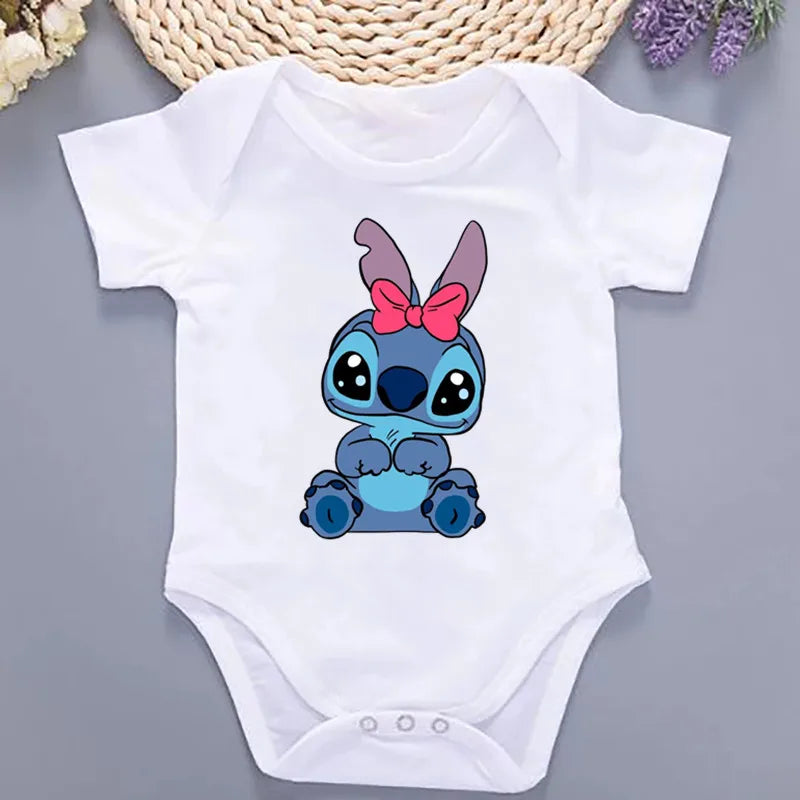 Cute Lilo Stitch Summer Baby Clothing 100% Cotton Baby Clothes 0 to 12 Months Bodysuit Baby Girl Clothes 2024