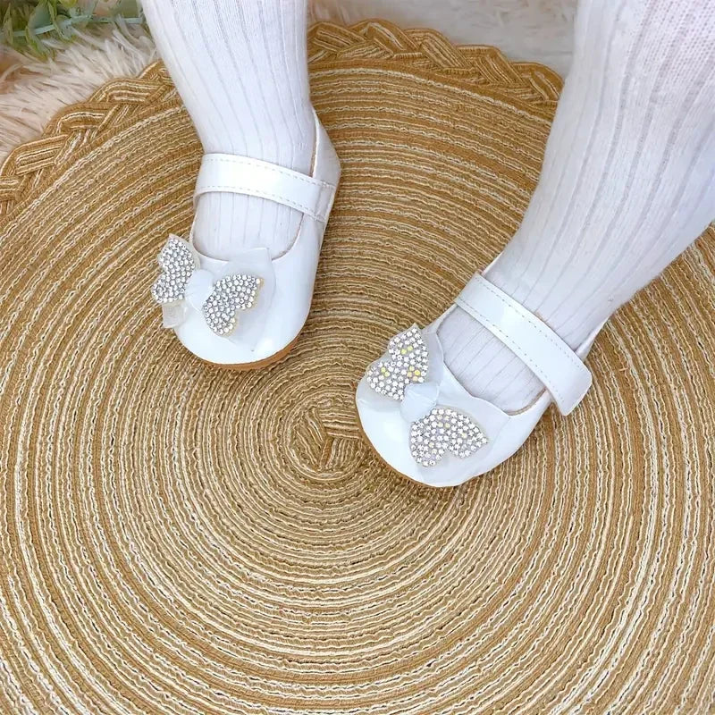 Chaussures Mary Jane bébé fille avec nœud et strass - Chaussures de marche légères antidérapantes printemps automne