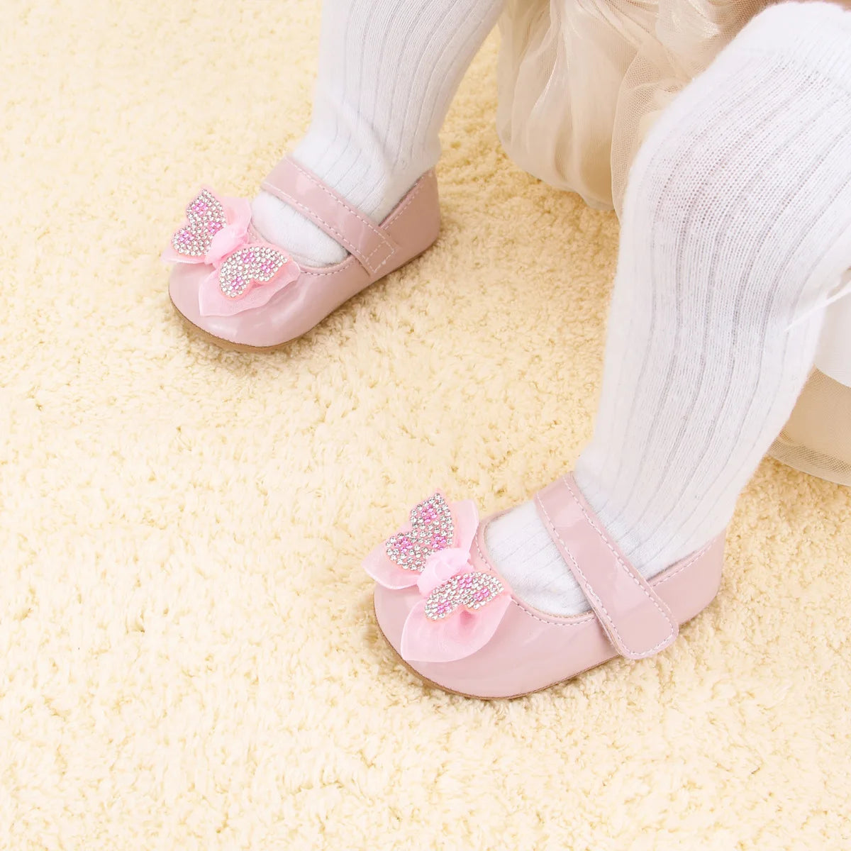 Chaussures Mary Jane bébé fille avec nœud et strass - Chaussures de marche légères antidérapantes printemps automne